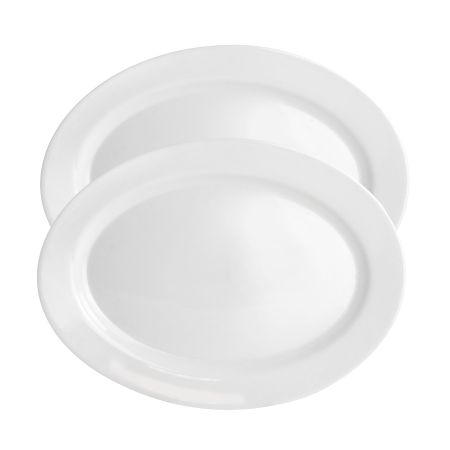 Ultra by Gibson White Shadow 2 Piece 14 Inch Oval Tempered Opal Glass Serving Platter Set in White