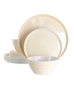 Elama Crafted Clay 12 Piece Lightweight Melamine Dinnerware Set in Cream