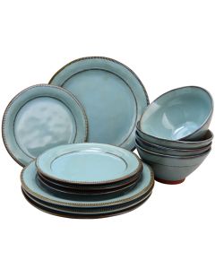 Gibson Elite Terranea 12 Piece Round Terracotta Dinnerware Set in Teal