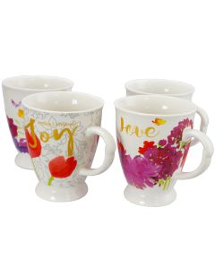 Gibson Home Bold Floral 17.4 oz Cup Set, Set of 4 Assorted Designs