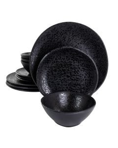 Gibson Home Yoko 12 Piece Round Melamine Dinnerware Set in Black