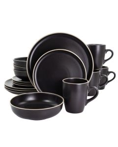 Gibson Elite Serenade 16 Piece Round Stoneware Dinnerware Set in Black