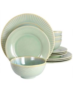 Gibson Elite Luminetts 12 Piece Fine Ceramic Dinnerware Set in Light Green