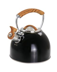 Mr. Coffee 2 Quart Stainless Steel Whistling Tea Kettle with Wood Pattern Handle in Black