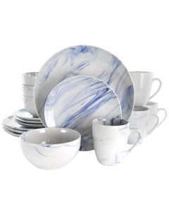 Elama Fine Marble 16 Piece Stoneware Dinnerware Set in Blue and White