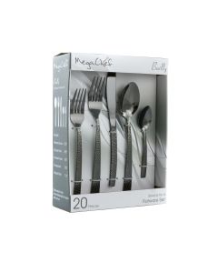 MegaChef Baily 20 Piece Flatware Utensil Set, Stainless Steel Silverware Metal Service for 4 in Black