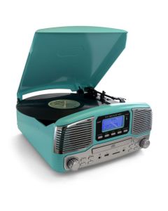 Refurbshied Trexonic Retro Wireless Bluetooth, Record and CD Player in Turquoise